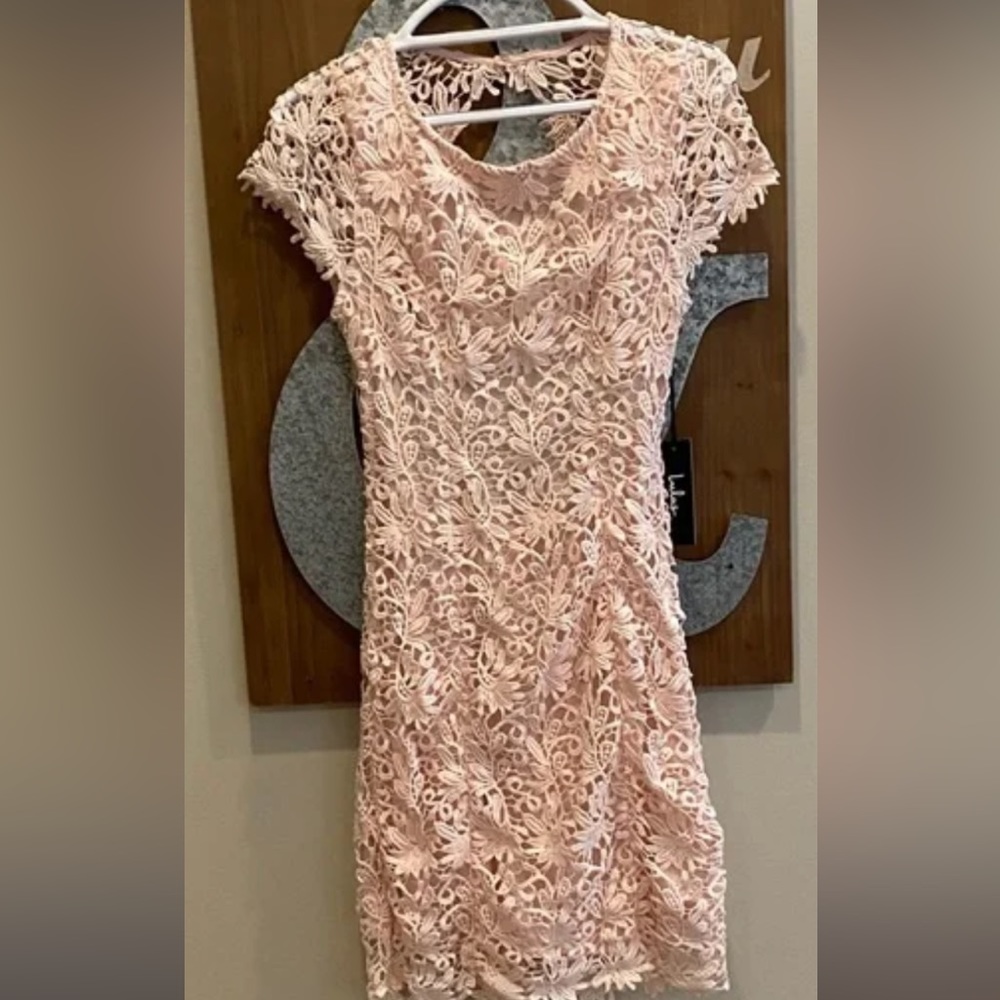 Lulu’s - Romance Language Rose Milk/Light Pink Backless Lace Dress